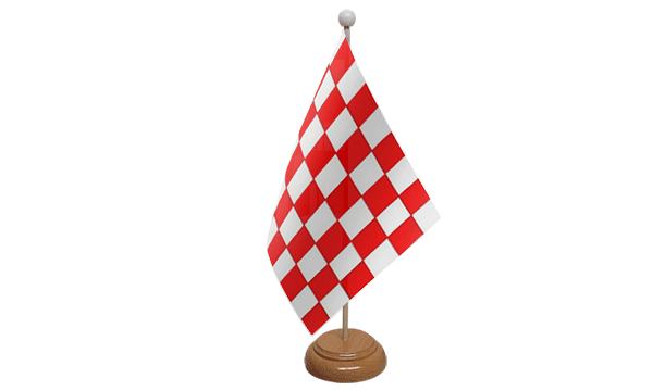 Red and White Check Small Flag with Wooden Stand